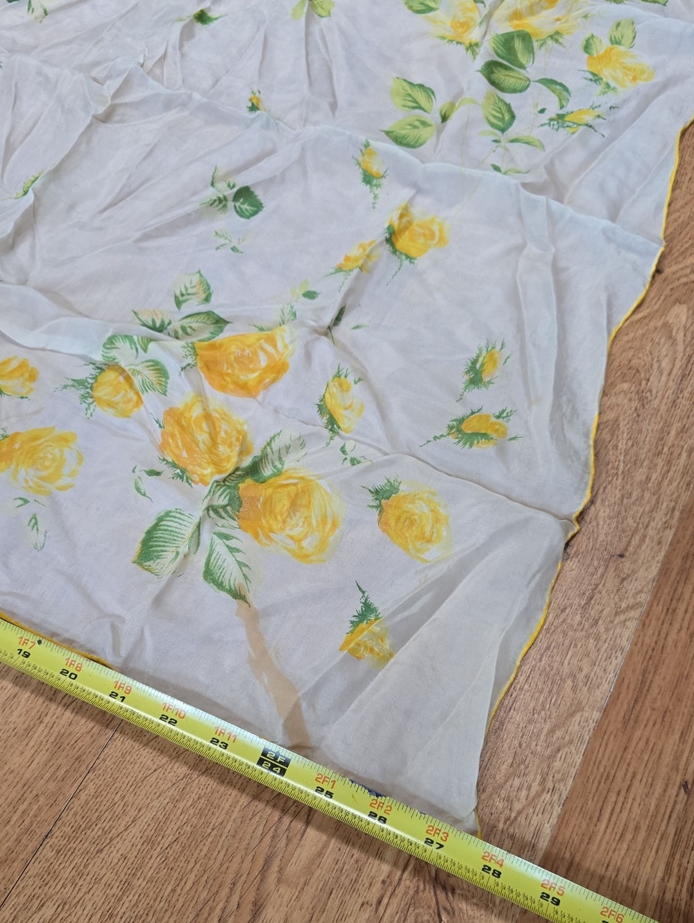 Yellow Rose Print Silk Scarf - Picture 4 of 5